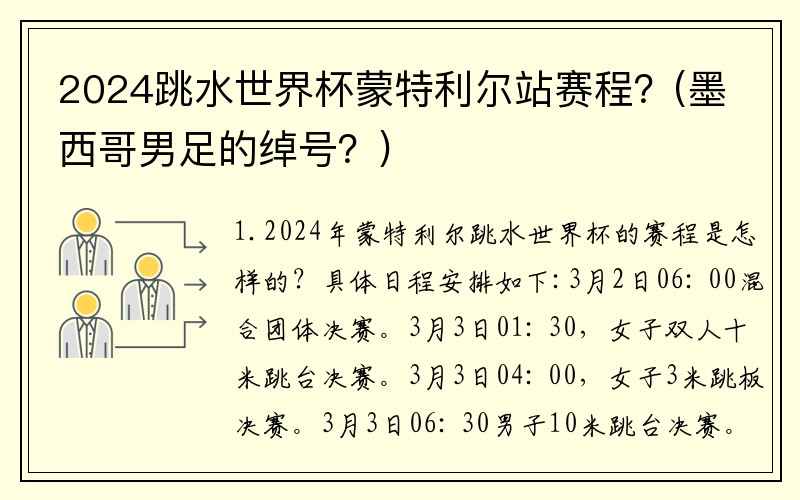 2024跳水世界杯蒙特利尔站赛程？(墨西哥男足的绰号？)